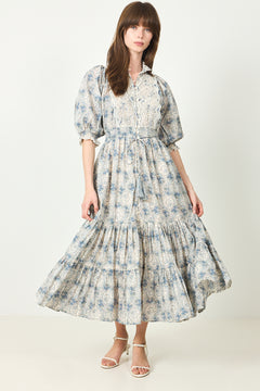 Cotten Slub Midi Dress -  Blue Paisley