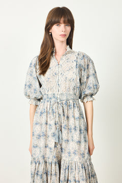 Cotten Slub Midi Dress -  Blue Paisley