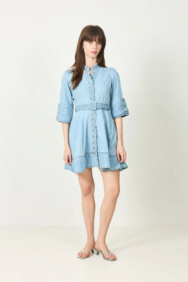 Denim Mini Dress -  Light Blue
