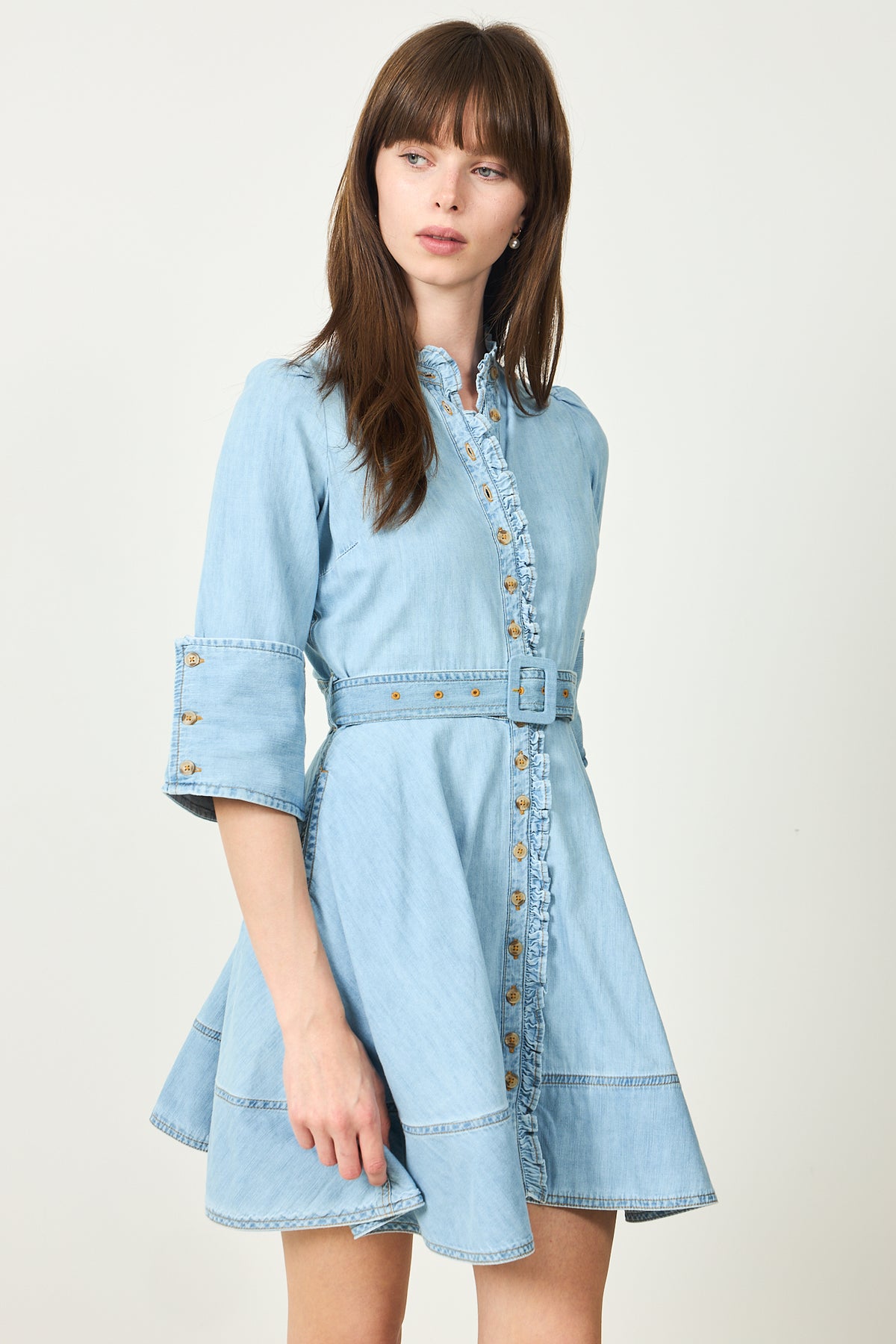 Denim Mini Dress -  Light Blue