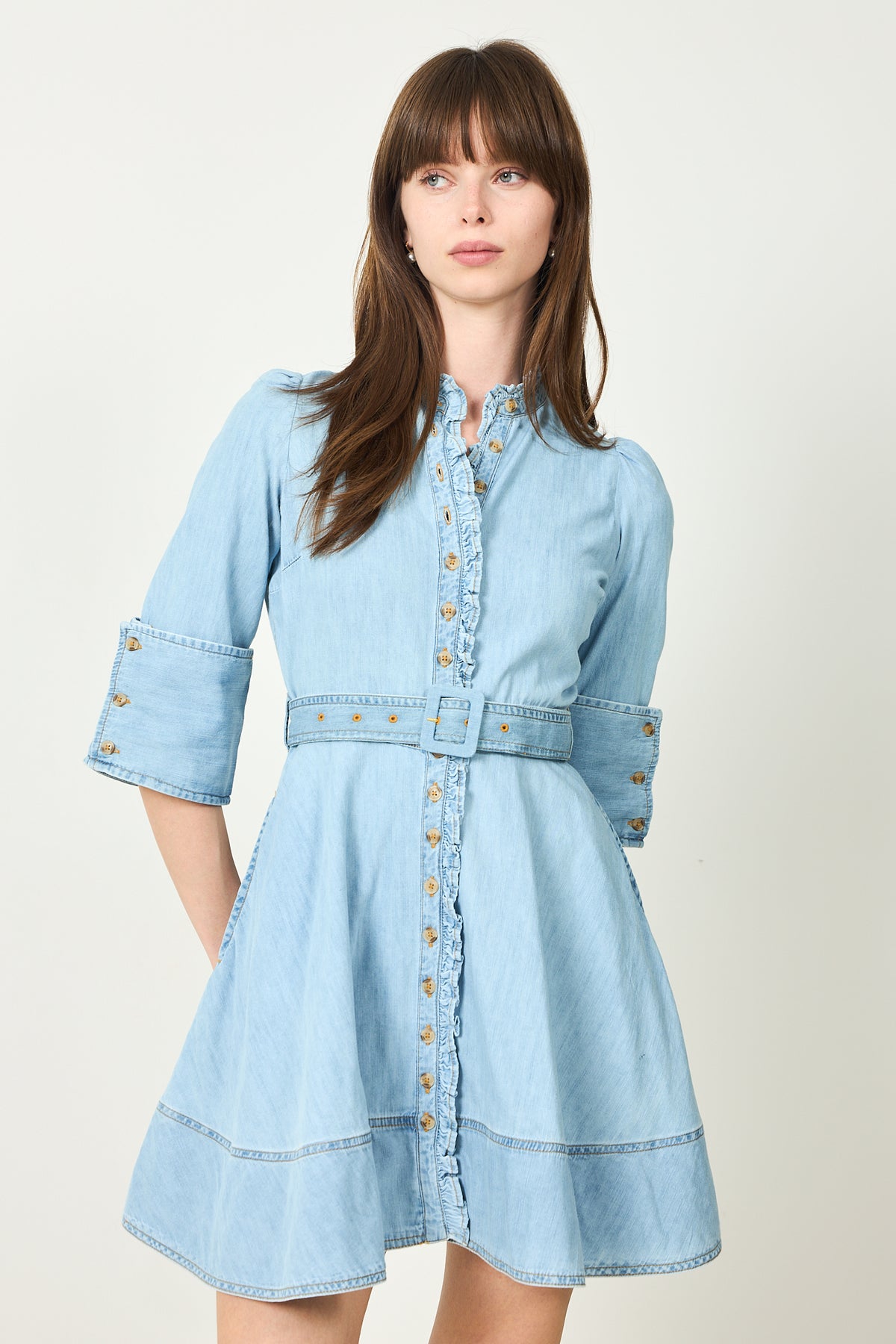 Denim Mini Dress -  Light Blue