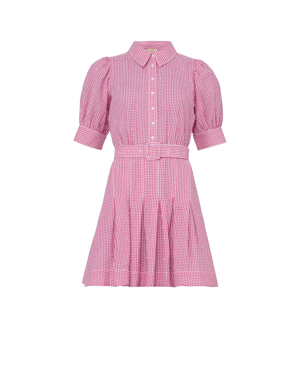 Seersucker Pleated Dress - Pink Checks
