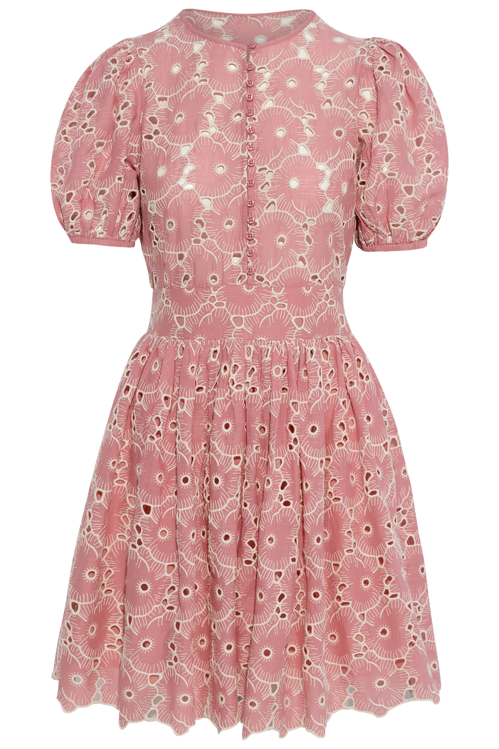 Broderie Anglaise Puffed Dress -  Rose Pink
