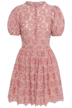 Broderie Anglaise Puffed Dress -  Rose Pink