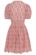Broderie Anglaise Puffed Dress -  Rose Pink