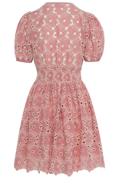 Broderie Anglaise Puffed Dress -  Rose Pink