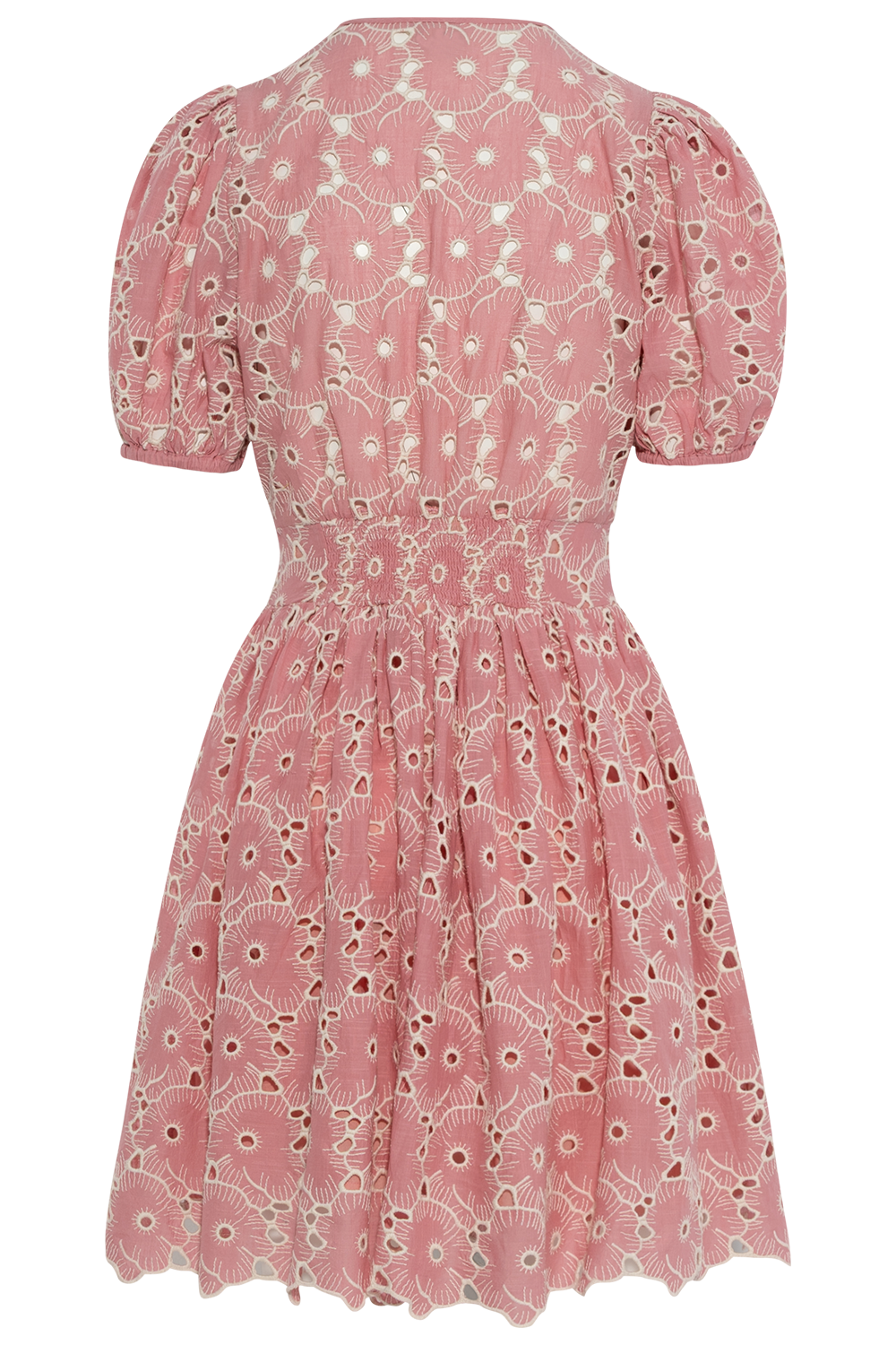 Broderie Anglaise Puffed Dress -  Rose Pink