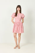Broderie Anglaise Puffed Dress -  Rose Pink