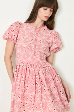 Broderie Anglaise Puffed Dress -  Rose Pink