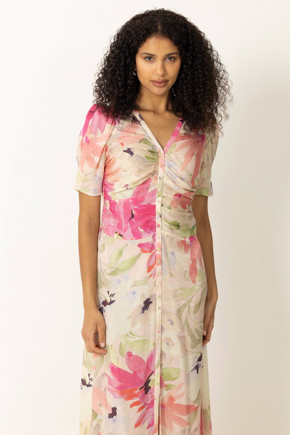 Shiny Button-Down Dress -  Soft Dew