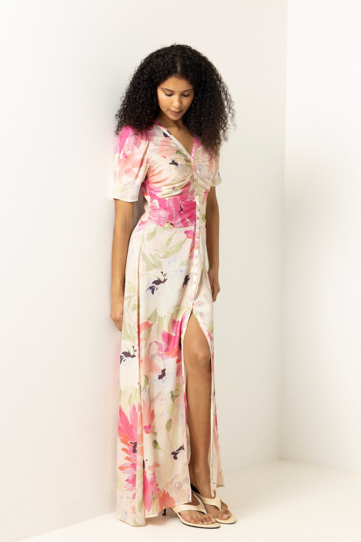 Shiny Button-Down Dress -  Soft Dew