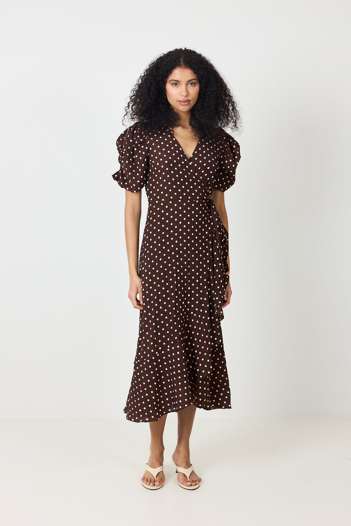 Sinda Dot Dress - Brown With White Dots