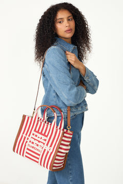 The Stripe Canvas Medium Tote - True Red Multi