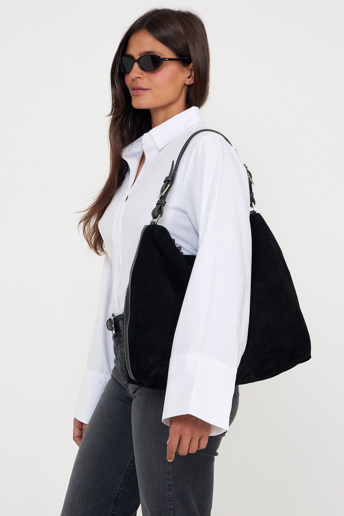 Suede Ginni Large Bag - Black