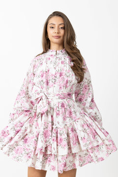 Kirsten Linen Mini Dress - Pink Floral