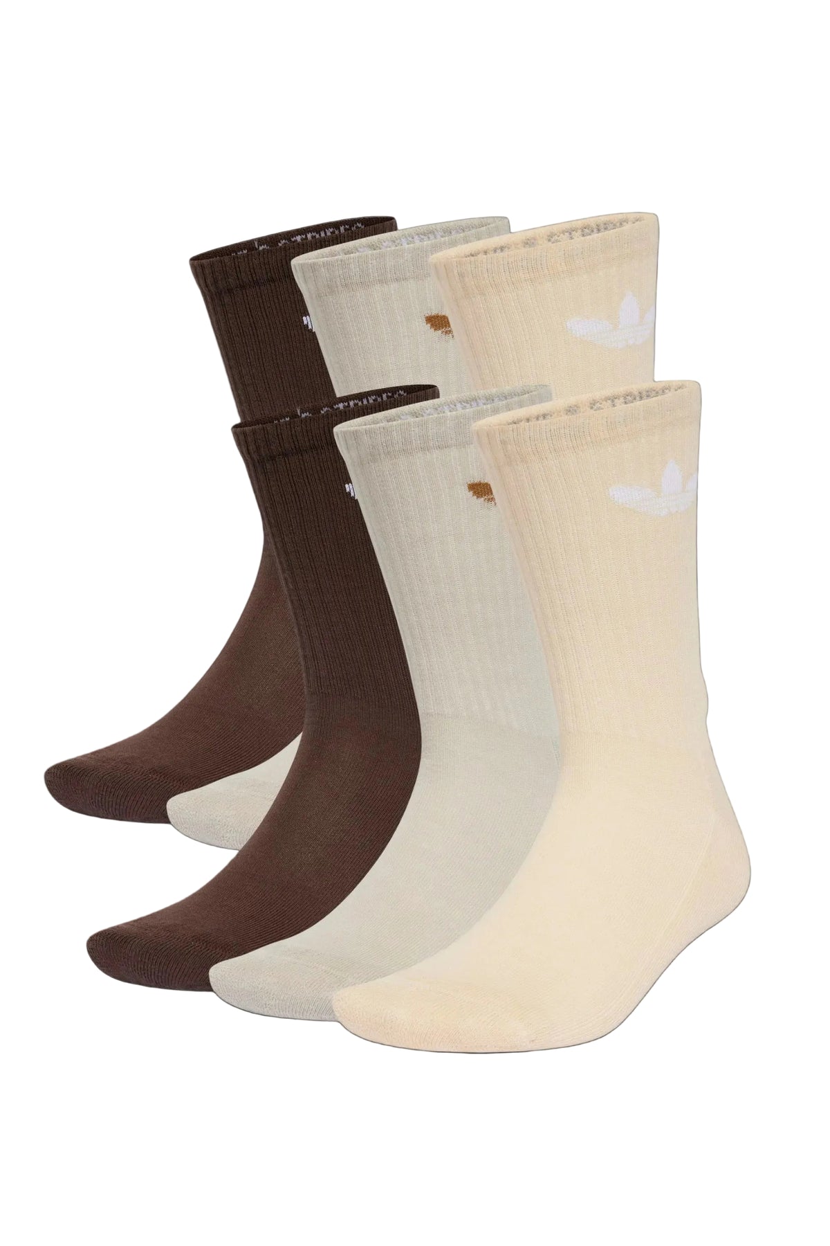 Trefoil Cushion Crew Socks 6-Pack - Brown/Putty Grey/Crystal Sand