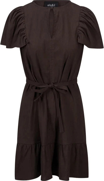 Mabel Linen Dress - Dark Brown