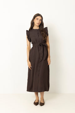 Pam Linen Dress - Dark Brown