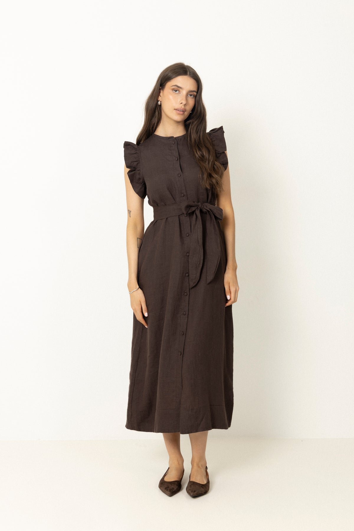 Pam Linen Dress - Dark Brown