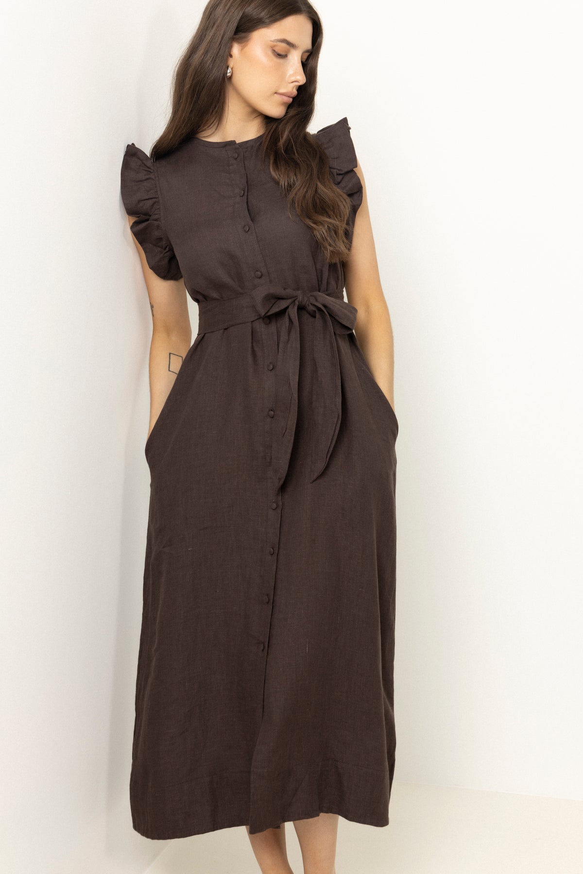 Pam Linen Dress - Dark Brown