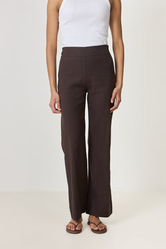 Molly Stretch Linen Pants - Dark Brown