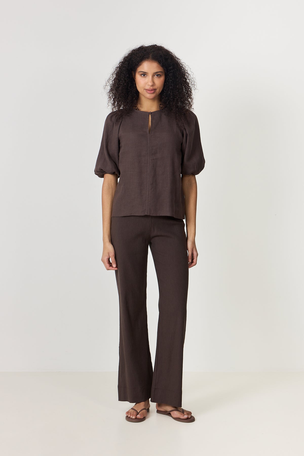 Anna Linen Top - Dark Brown