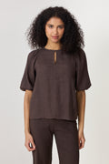 Anna Linen Top - Dark Brown