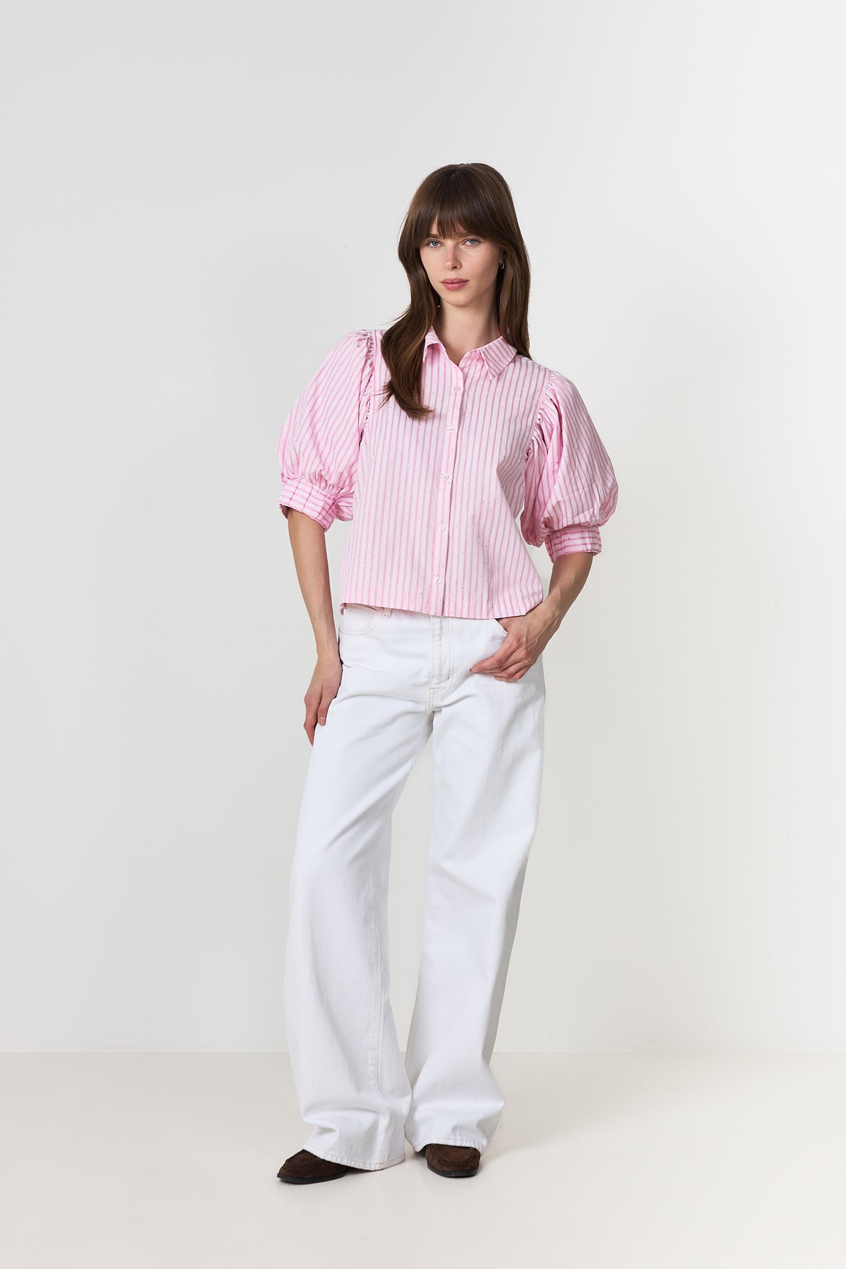 Etta Soft Stripe Stone Shirt - Light Pink