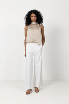 Veda Drapy Satin Top - Dark Sand