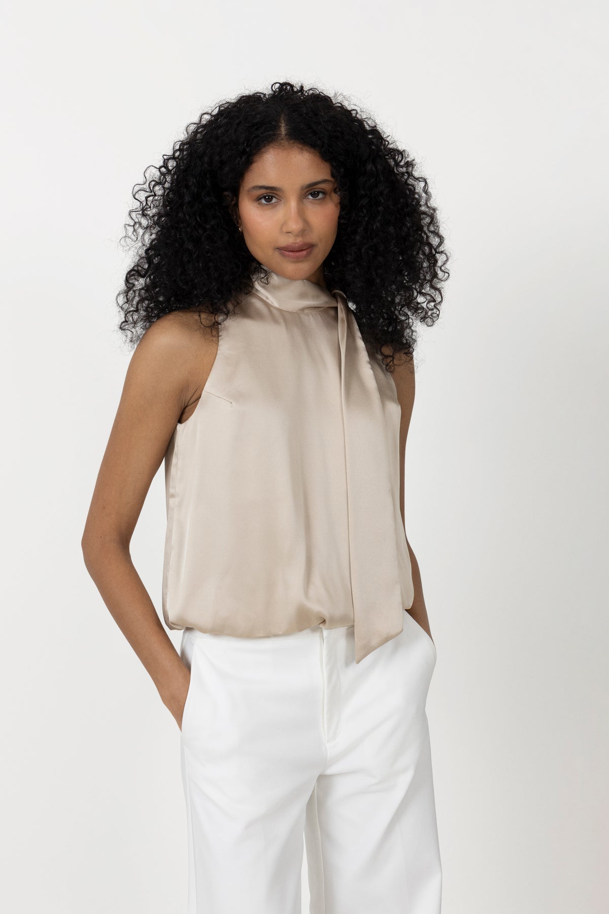 Veda Drapy Satin Top - Dark Sand