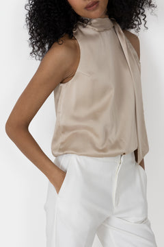 Veda Drapy Satin Top - Dark Sand