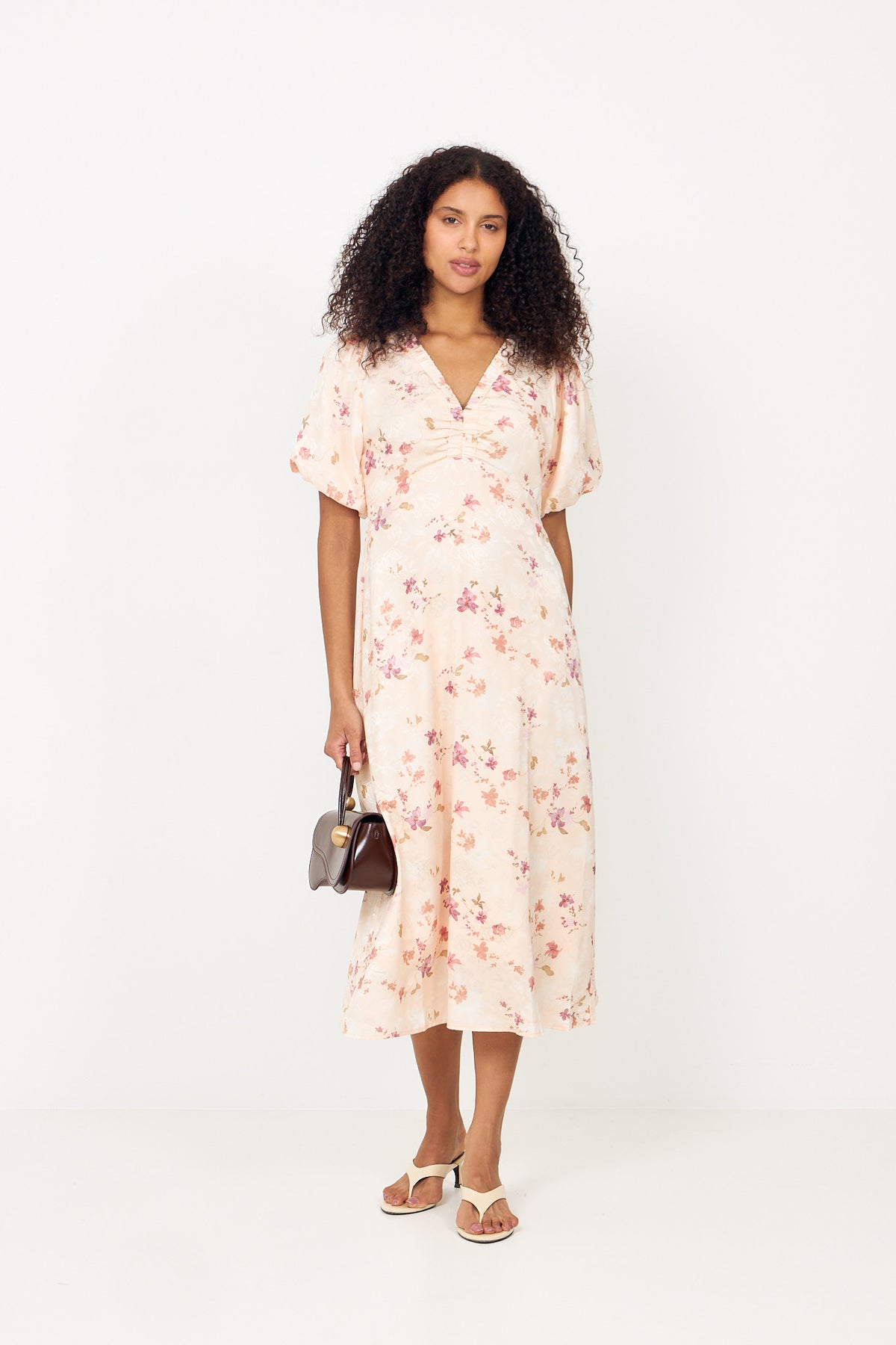 Illana Sateen Print Dress - Creme