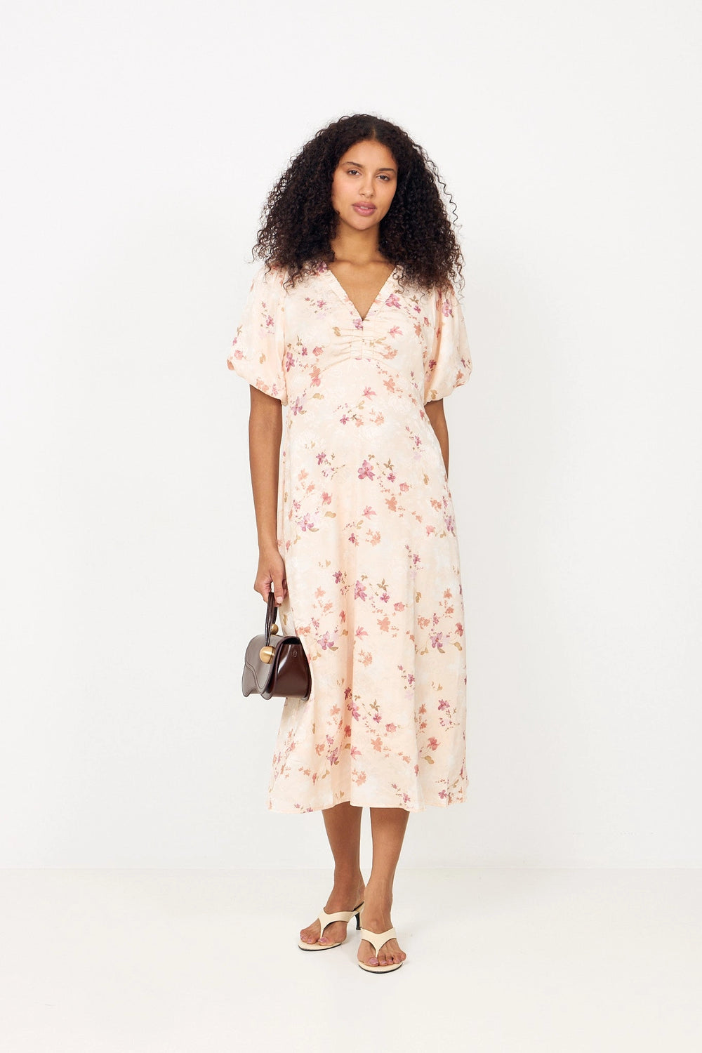 Illana Sateen Print Dress - Creme