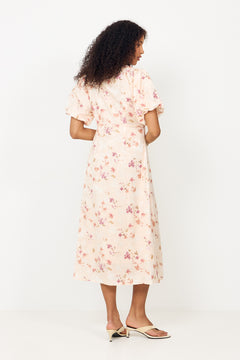 Illana Sateen Print Dress - Creme