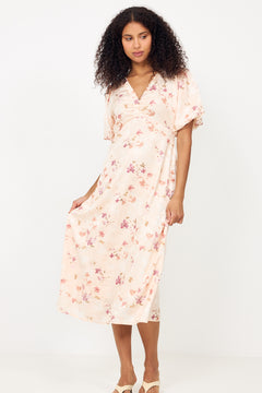 Illana Sateen Print Dress - Creme