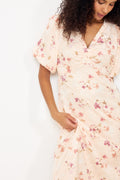 Illana Sateen Print Dress - Creme