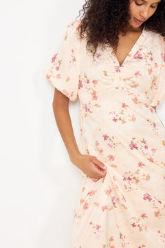 Illana Sateen Print Dress - Creme