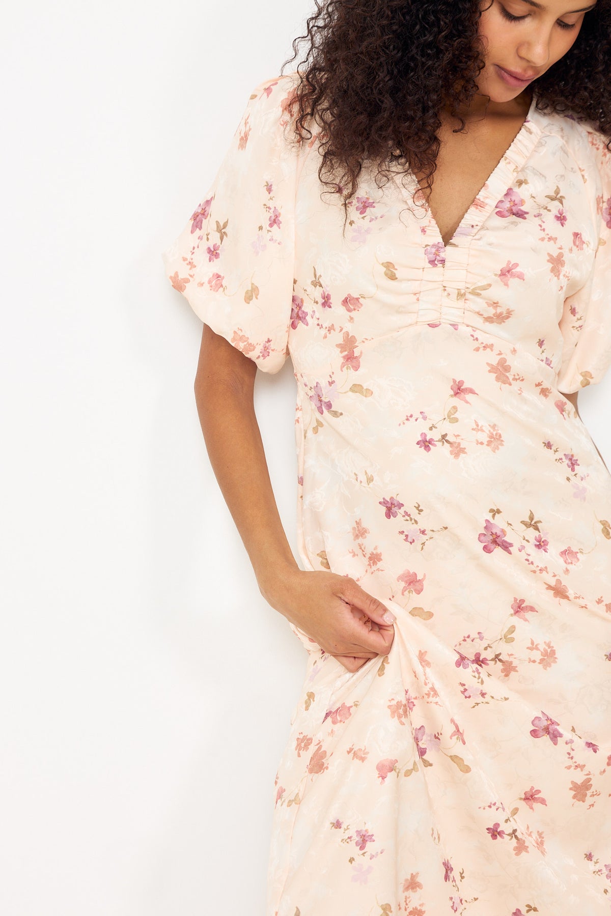 Illana Sateen Print Dress - Creme