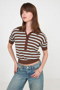 Emira Knit Polo Top - Dark Brown