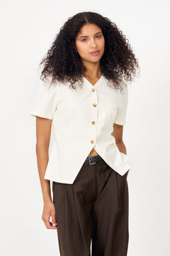 Jules Summer Stripe Blouse - Taupe Stripe