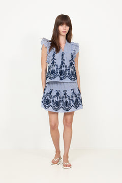 Jayla Stripe Embroidery Top - Blue