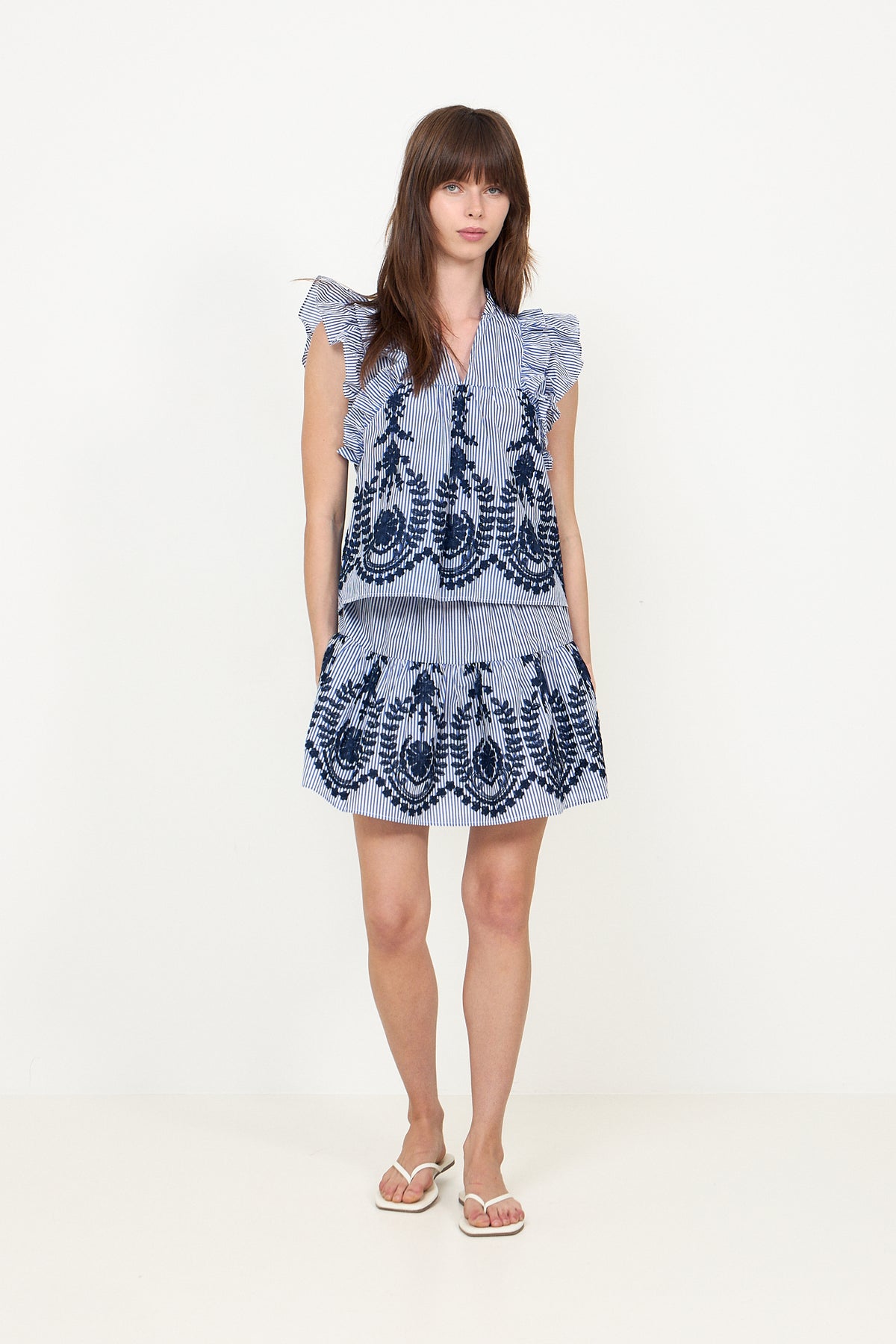 Jayla Stripe Embroidery Top - Blue