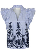 Jayla Stripe Embroidery Top - Blue
