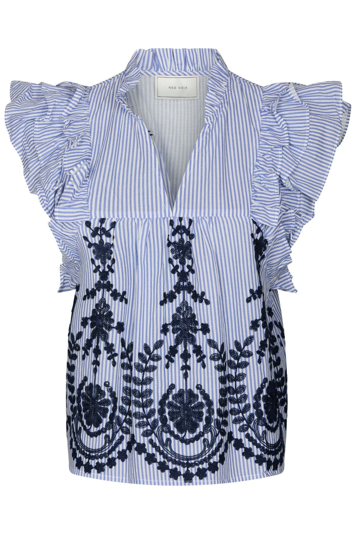 Jayla Stripe Embroidery Top - Blue