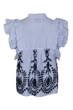 Jayla Stripe Embroidery Top - Blue