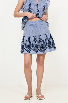 Tarrow Stripe Embroidery Skirt - Blue
