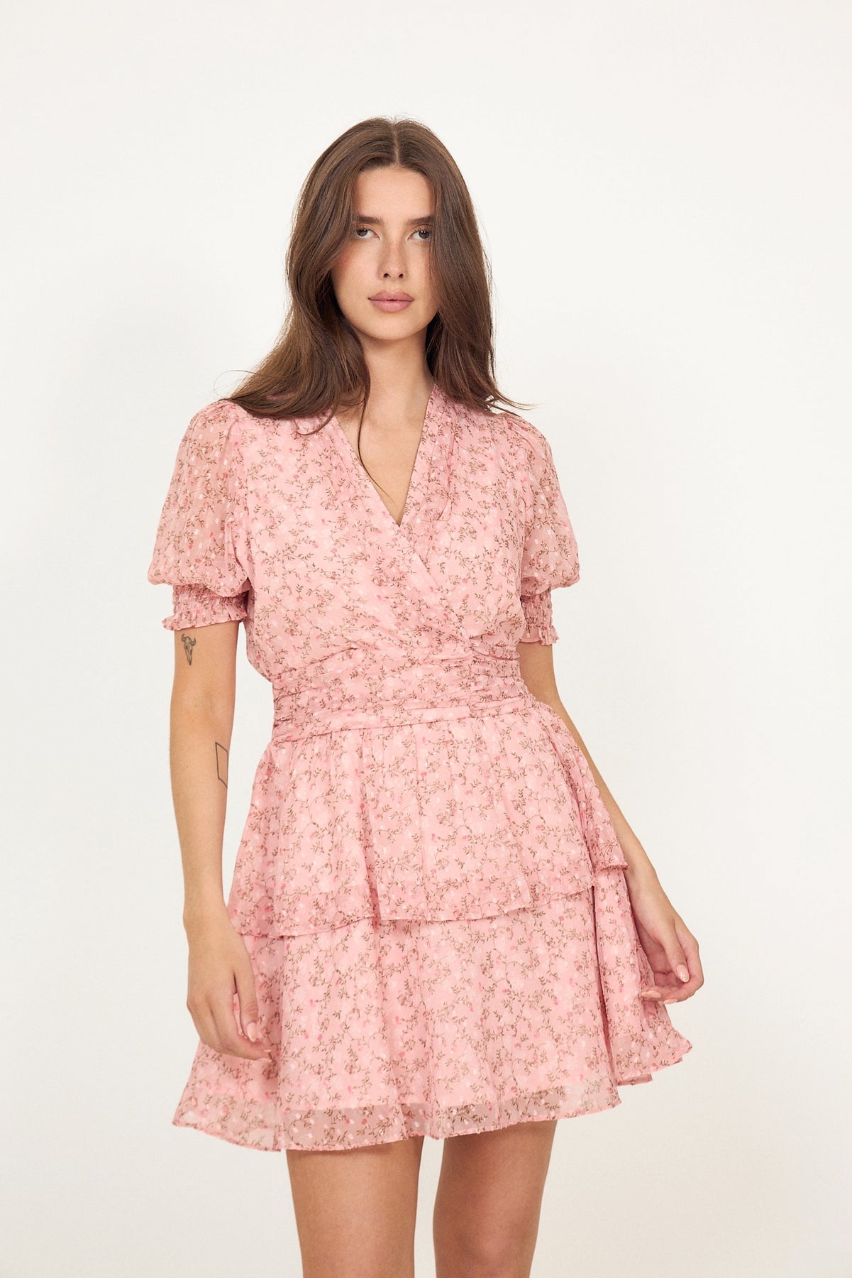 Rikka Ditsy Floral Dress - Rose Blush