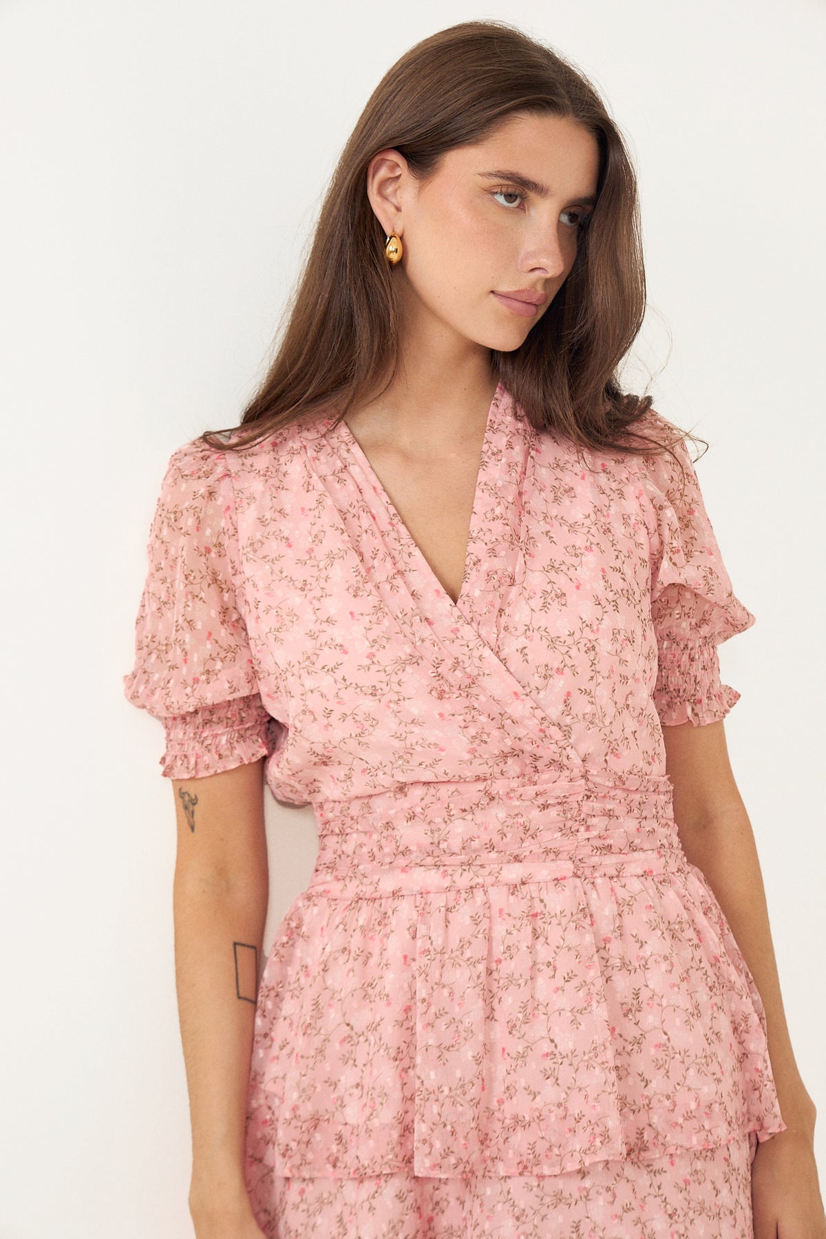 Rikka Ditsy Floral Dress - Rose Blush