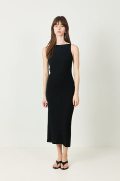 Fine Knit Cable Knit Dress - Black
