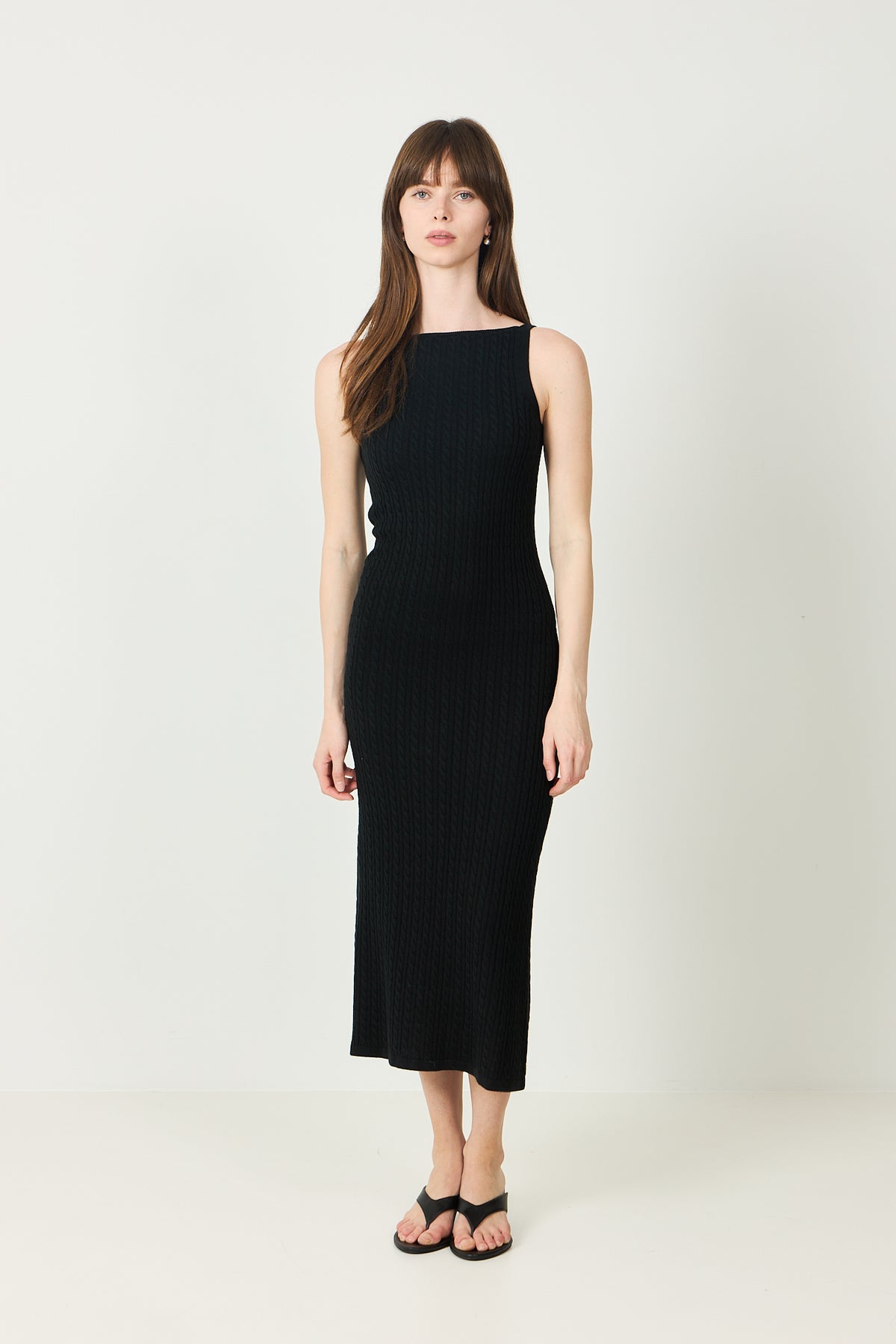 Fine Knit Cable Knit Dress - Black